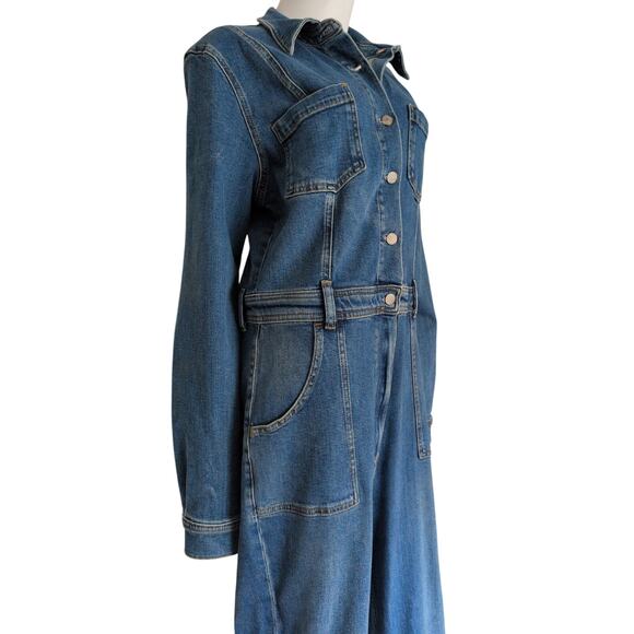 Boyish Denim Jumpsuit Roman About Time Women 12 Bootcut Medium Wash Stretch - Picture 4 of 9
